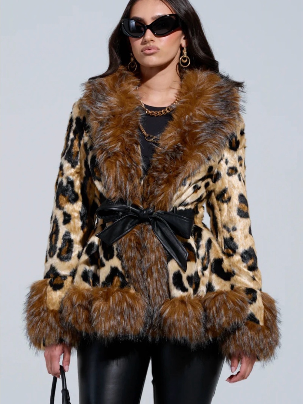NWT SOLD OUT AKIRA Leopard Faux Fur Coat with Brown Trim - Women (M)